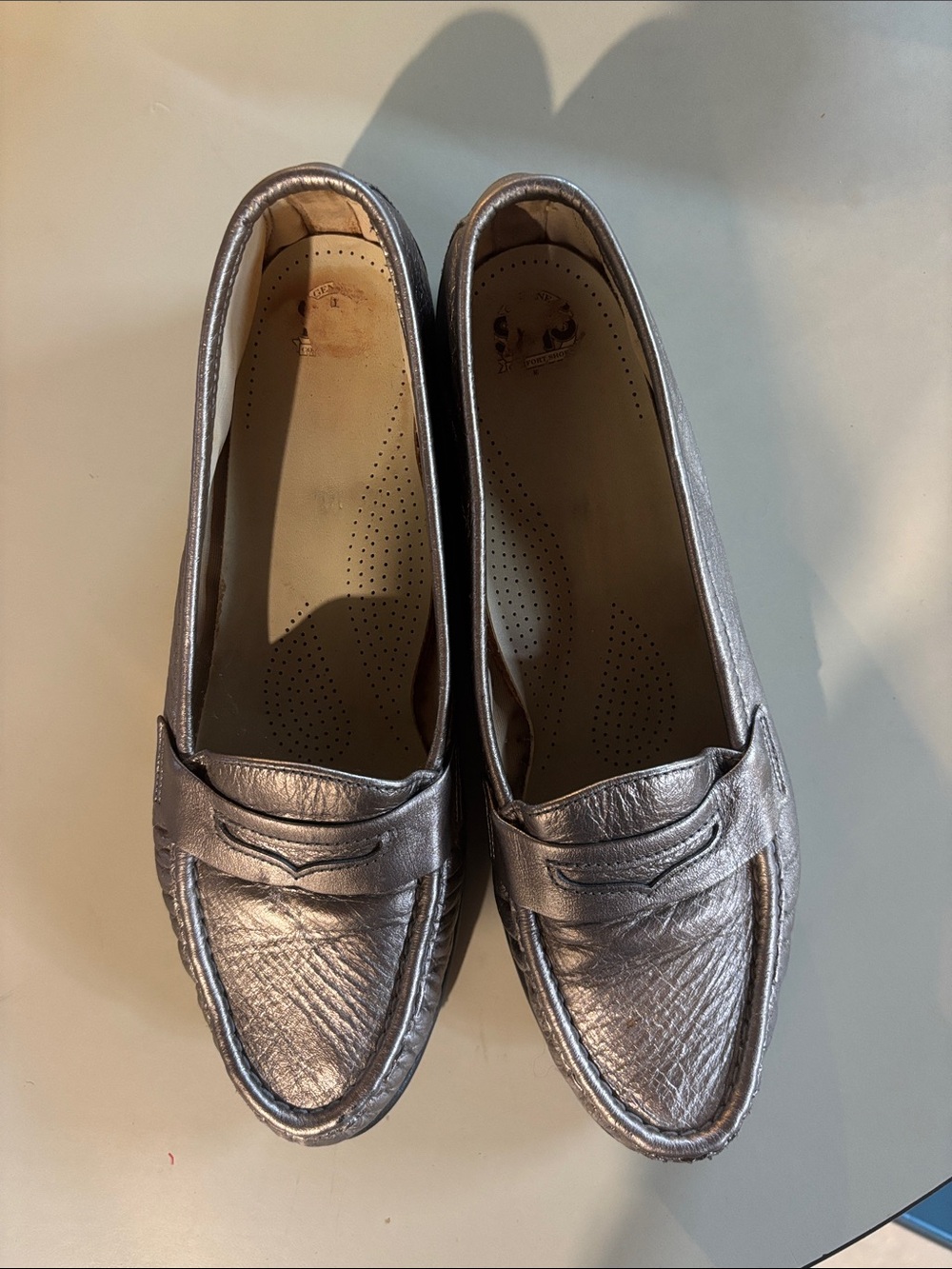 SAS  Metallic Silver Penny Loafers